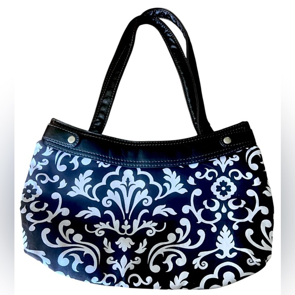 Vintage Thirty-One Black and White Shoulder Bag with Elegant Pattern - Picture 2 of 7